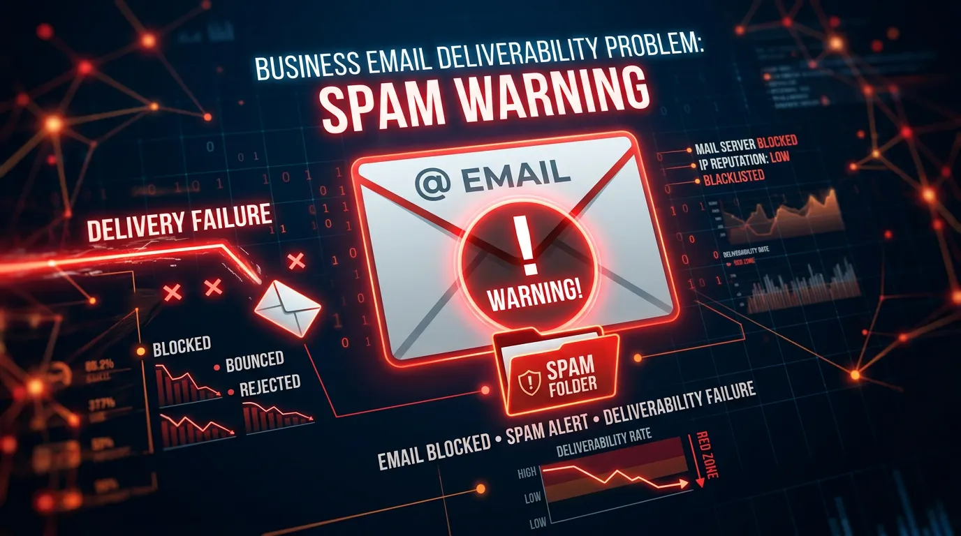 Email spam warning concept showing email envelope with spam folder icon for email deliverability problem